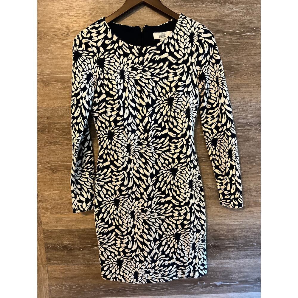 Badgley Mishka dress size 6 midi party cocktail long sleeves black white bodycon